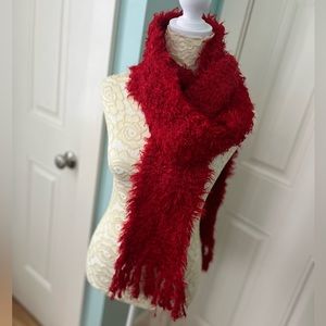 Bright red hand knit super soft extra long scarf